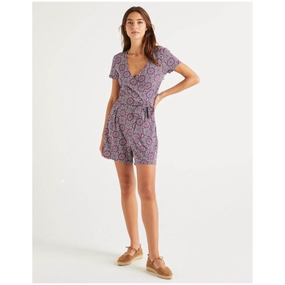 Boden Caroline Pink Floral Jersey Romper Playsuit Short Sleeve Size 8P